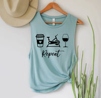 Coffee Cycle Wine Repeat Muscle Tank