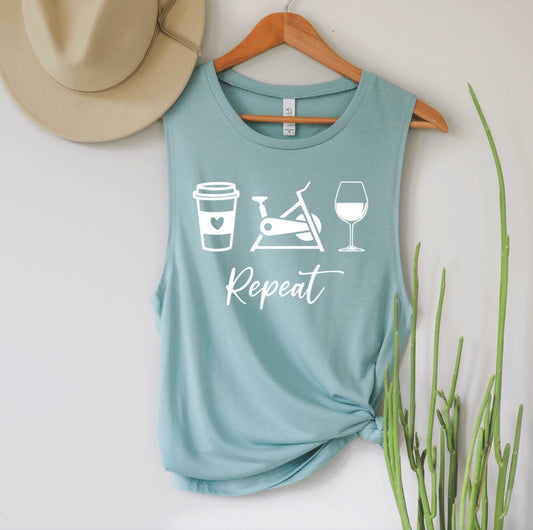 Coffee Cycle Wine Repeat Muscle Tank