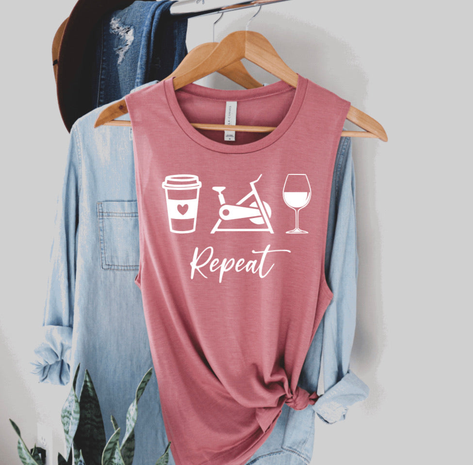 Coffee Cycle Wine Repeat Muscle Tank