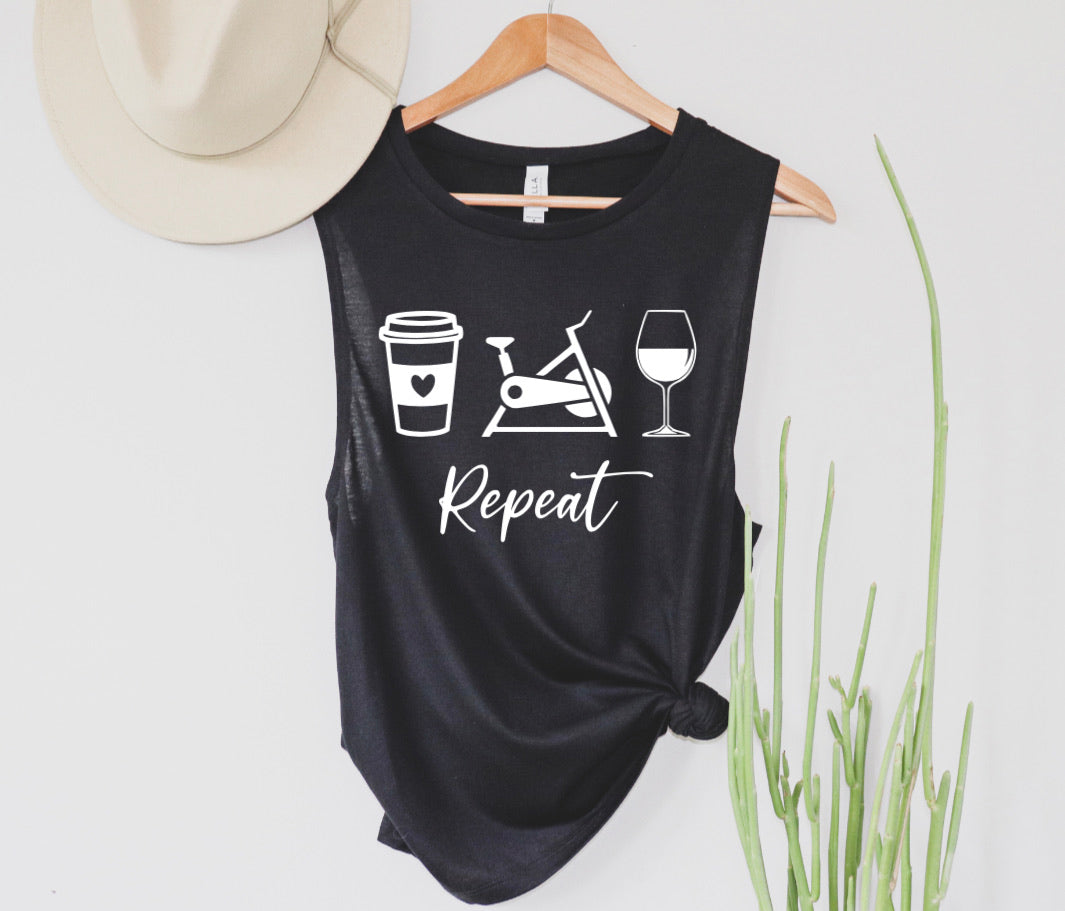 Coffee Cycle Wine Repeat Muscle Tank